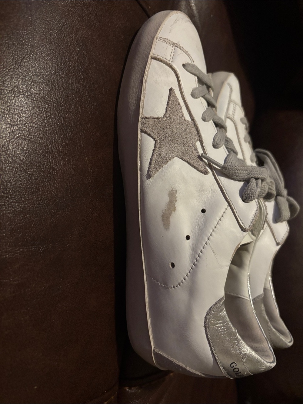 Golden Goose White Sneakers with Gray Star Accent - Picture 6 of 13